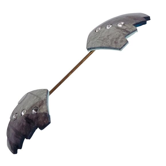 Vintage 80s Art Deco Revival Rhinestone Collar Pin Bar Brooch Geometric Jewelry - Picture 7 of 12